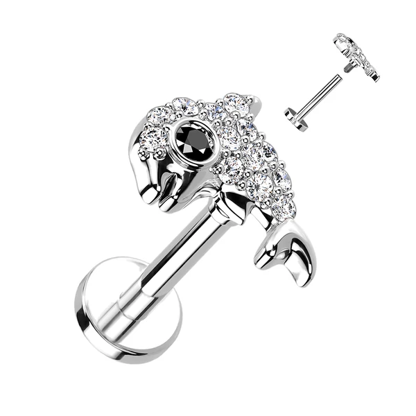 A & ONE Ezüst Színű Delfinnel Díszített 316L Orvosi Acél Egyenesszárú Labret Piercing