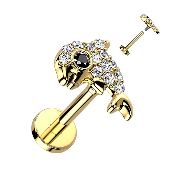 A & ONE Arany Színű Delfinnel Díszített 316L Orvosi Acél Egyenesszárú Labret Piercing
