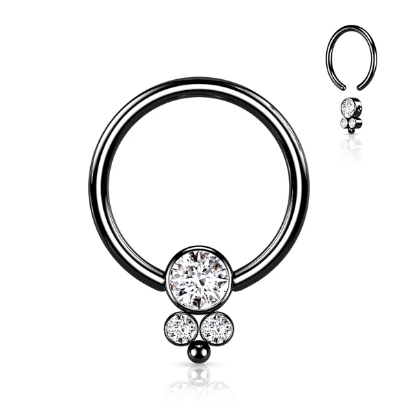A & ONE Fekete Színű 316L Orvosi Acél Karika Alakú Septum Piercing Kövekkel