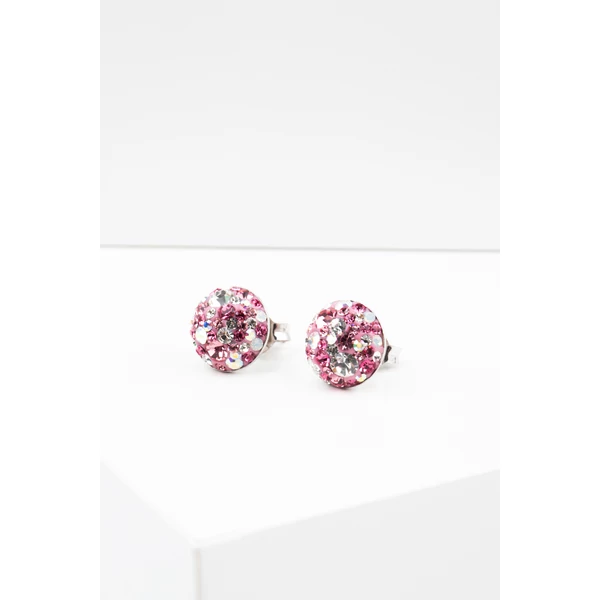 Csillogó Rózsaszín Swarovski Kövekkel Díszített Apró S925 Ezüst Fülbevaló