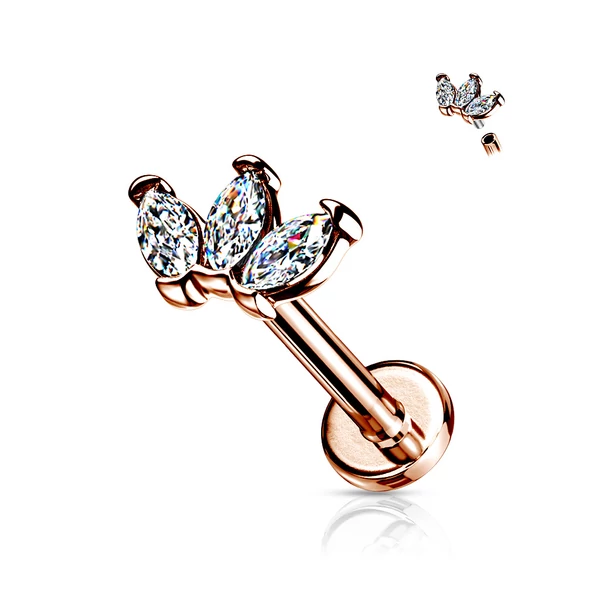 A & ONE Rosegold Színű 316L Orvosi Acél Piercing Fehér Ovális Kövekkel