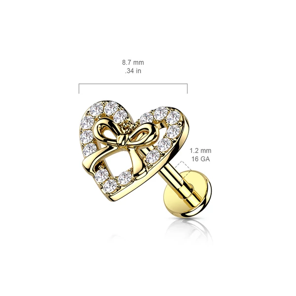 Rosegold 316L Orvosi Acél Egyenesszárú Labret Piercing Szív Díszítéssel