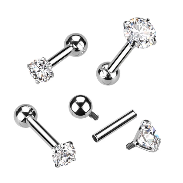 Cirkónia Kövekkel Díszített Titánium Egyenesszárú Labret Piercing