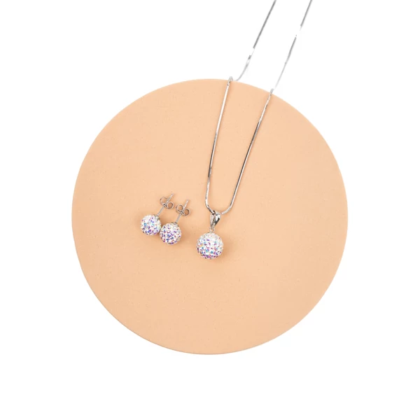 A & ONE S925 Ezüst Gömb Fülbevaló És Nyaklánc Szett Színjátszós Swarovski® Kövekkel