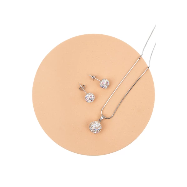 A & ONE S925 Ezüst Gömb Fülbevaló És Nyaklánc Szett Bézs És Színjátszós Swarovski® Kövekkel
