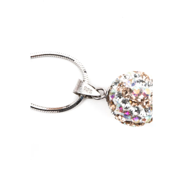 A & ONE S925 Ezüst Gömb Fülbevaló És Nyaklánc Szett Bézs És Színjátszós Swarovski® Kövekkel