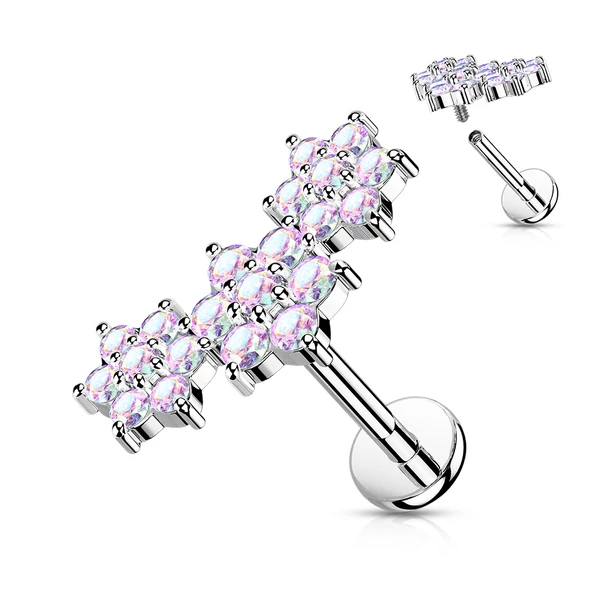 A & ONE Ezüst Színű 316L Orvosi Acél Egyenesszárú Labret Piercing Kövekkel