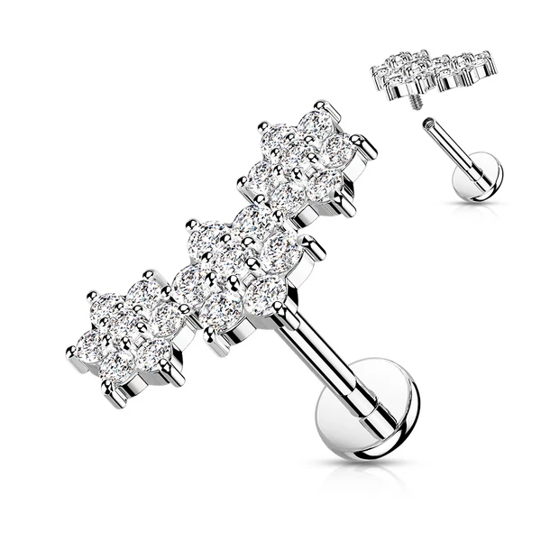 A & ONE Ezüst Színű 316L Orvosi Acél Egyenesszárú Labret Piercing Kövekkel
