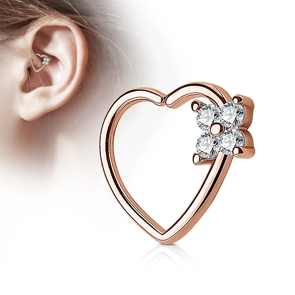 A & ONE Rosegold 316L Orvosi Acél Szív Alakú Fül Piercing