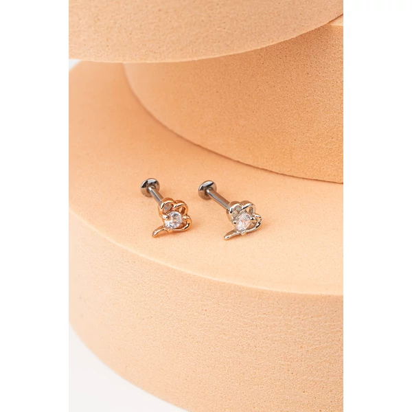 A & ONE Rosegold Színű 316L Orvosi Acél Labret Piercing Fehér Ovális Kövekkel