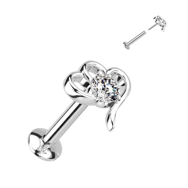 A & ONE Ezüst Színű 316L Orvosi Acél Labret Piercing Fehér Ovális Kövekkel