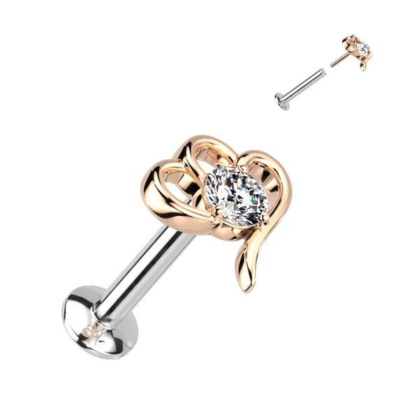 A & ONE Rosegold Színű 316L Orvosi Acél Labret Piercing Fehér Ovális Kövekkel