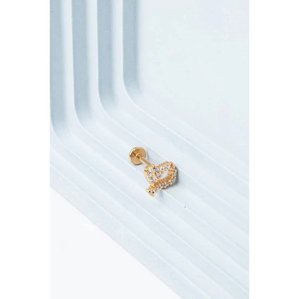 Csillogó Szívvel Díszített 316L Orvosi Acél Egyenesszárú Labret Piercing
