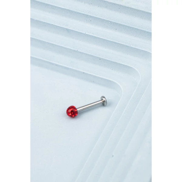 A & ONE Ezüst Színű 316L Orvosi Acél Labret Piercing Piros Cirkónia Kővel