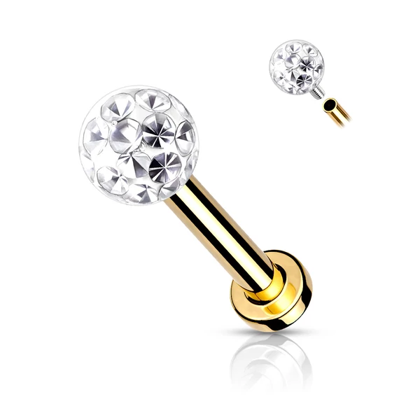 A & ONE Arany Színű 316L Orvosi Acél Labret Piercing Fehér Cirkónia Kővel