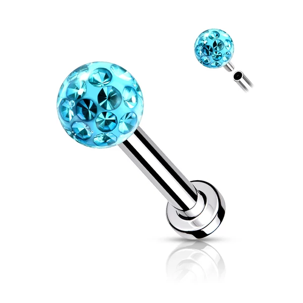 A & ONE Ezüst Színű 316L Orvosi Acél Labret Piercing Kék Cirkónia Kővel