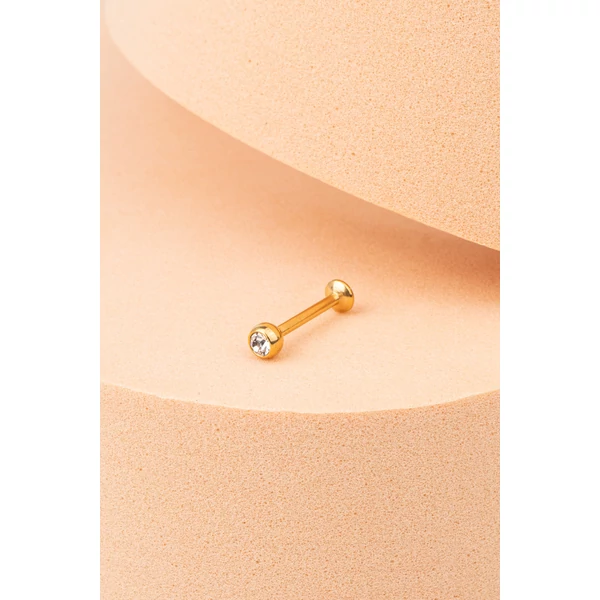 A & ONE Arany Színű 316L Orvosi Acél Egyenesszárú Labret Piercing Fehér Kővel