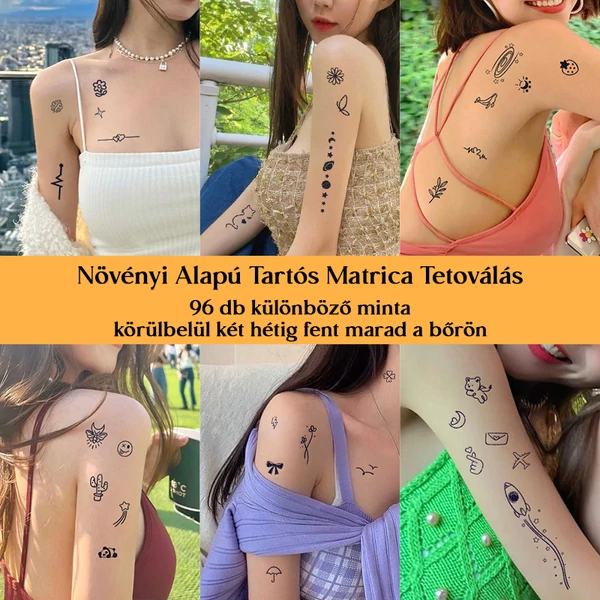 Növényi Alapú Tartós Matrica Tetoválás Készlet 96 db Mintával 