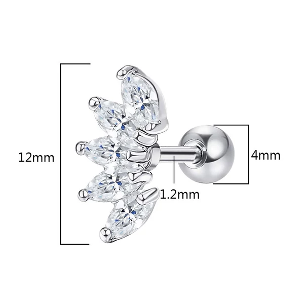 A & ONE Ezüst Színű Rozsdamentes Acél Barbell Piercing Cirkónia Köves Díszítéssel