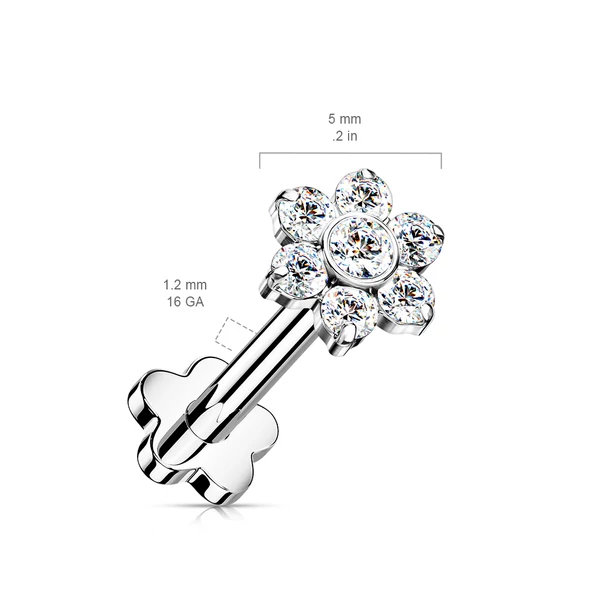 Virág Alakú Titánium Egyenesszárú Labret Piercing 