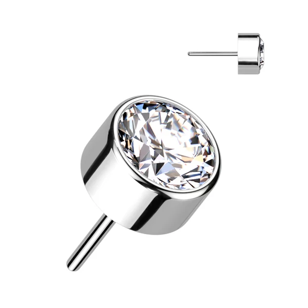 Ezüst Színű Titánium Piercing Vég Fehér Cirkónia Kővel - 3 mm 