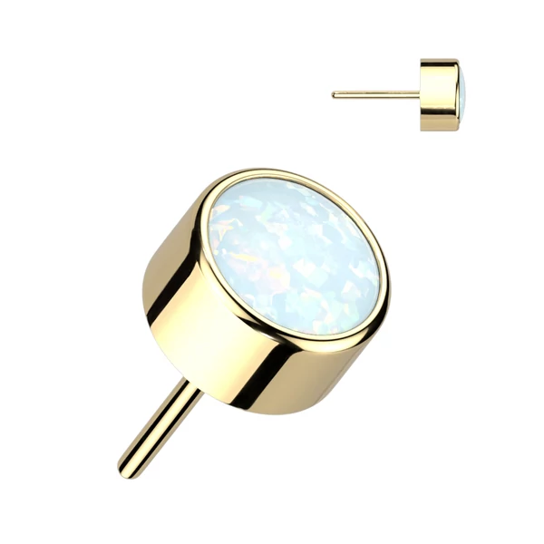 Arany Színű Titánium Piercing Vég Fehér Opál Kővel - 3 mm 