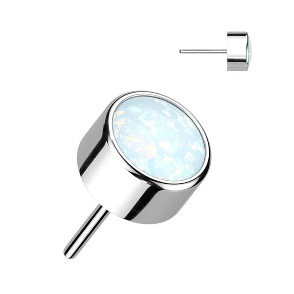 Ezüst Színű Titánium Piercing Vég Fehér Opál Kővel - 3 mm 