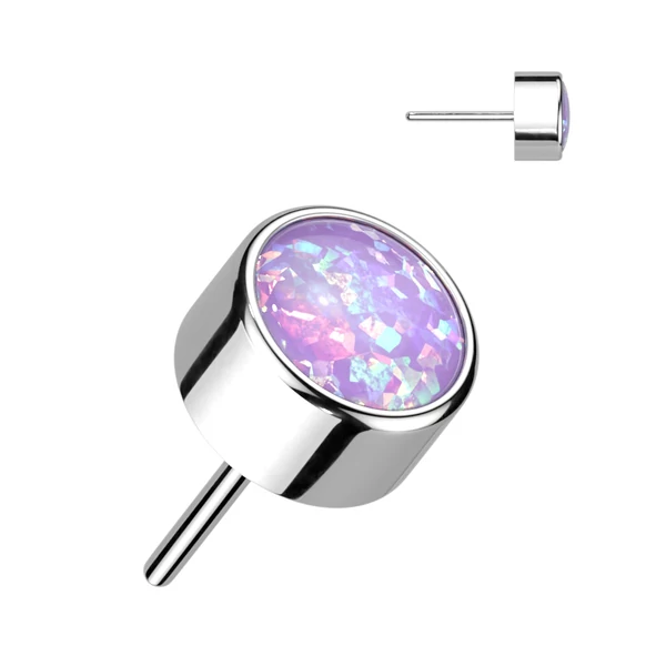 Ezüst Színű Titánium Piercing Vég Lila Opál Kővel - 3 mm 