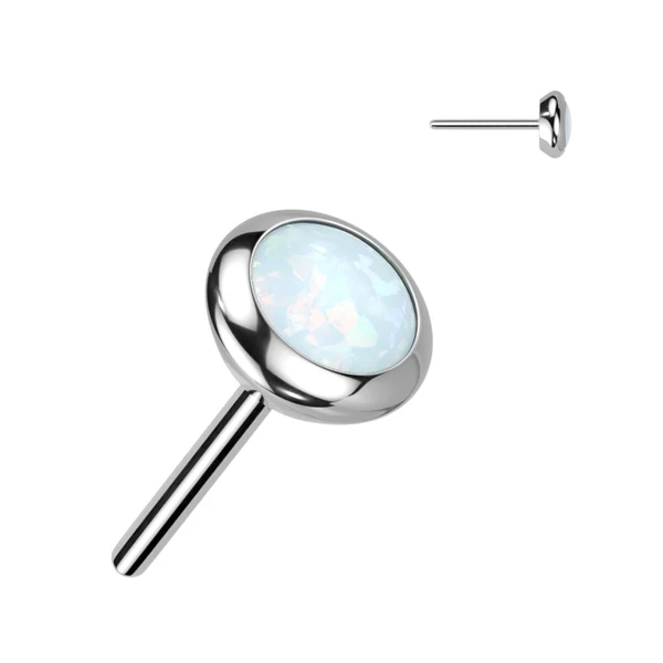 Ezüst Színű Titánium Piercing Vég Fehér Opál Kővel - 3 mm 