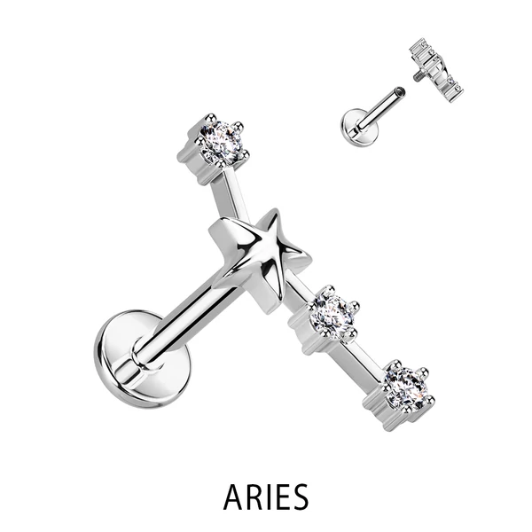 A & ONE Ezüst Színű 316L Orvosi Acél Labret Piercing Kos Csillagjegy