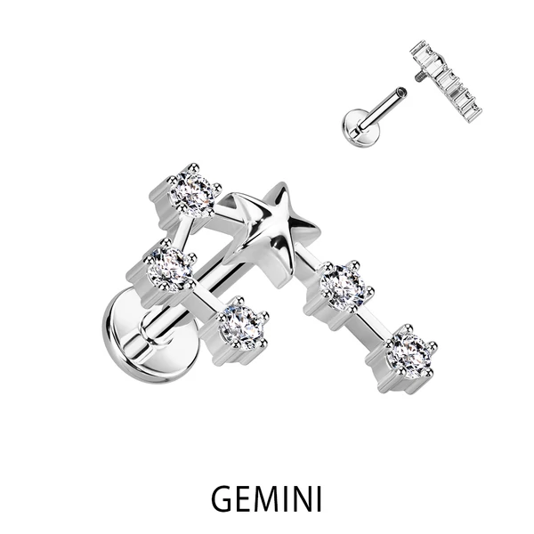 A & ONE Ezüst Színű 316L Orvosi Acél Labret Piercing Ikrek Csillagjegy