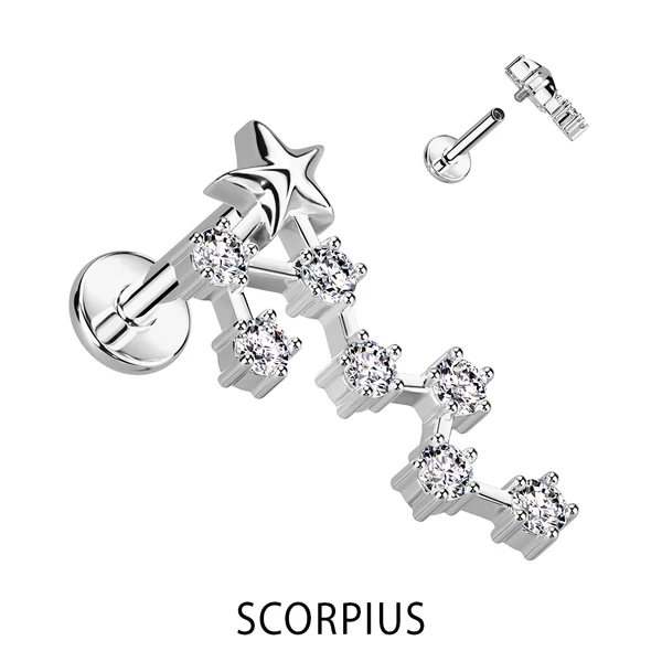 A & ONE Ezüst Színű 316L Orvosi Acél Labret Piercing Skorpió Csillagjegy