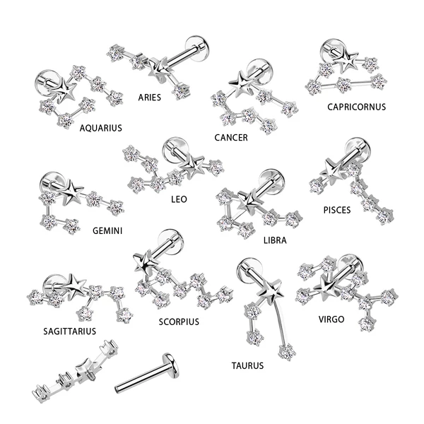 A & ONE Ezüst Színű 316L Orvosi Acél Labret Piercing Halak Csillagjegy