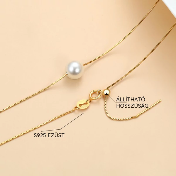 Aranyozott S925 Ezüst Nyaklánc Fehér Édesvízi Gyöngy Medállal