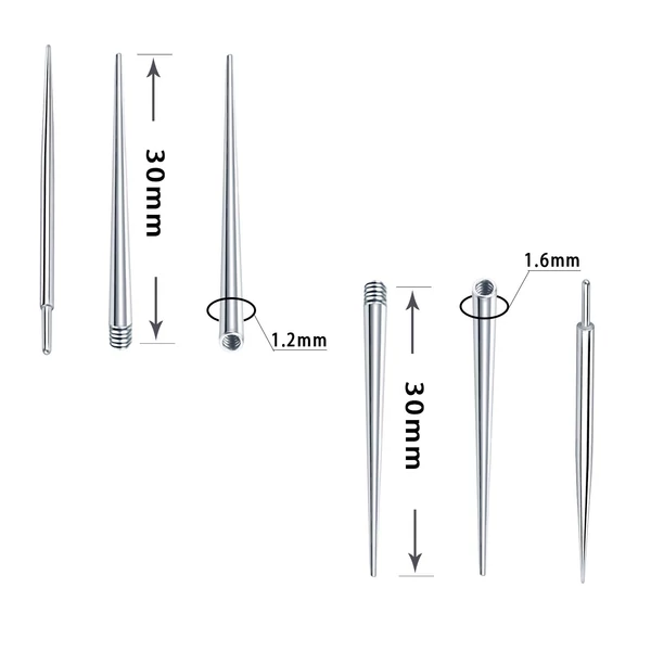 316L Orvosi Acél Belső Menetes Piercing Tű - 1,2 mm