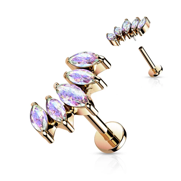 A & ONE Rózsaarany Színű 316L Orvosi Acél Labret Piercing Színváltós Ovális Kövekkel