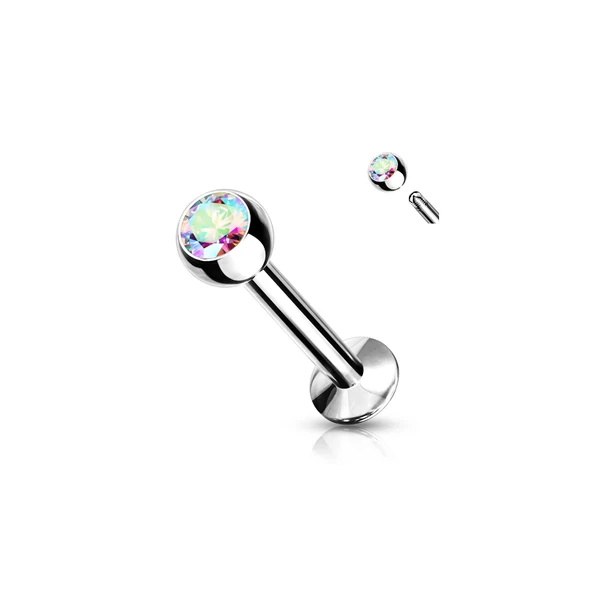 A & ONE Ezüst Színű 316L Orvosi Acél Egyenesszárú Labret Piercing Színjátszós Kővel