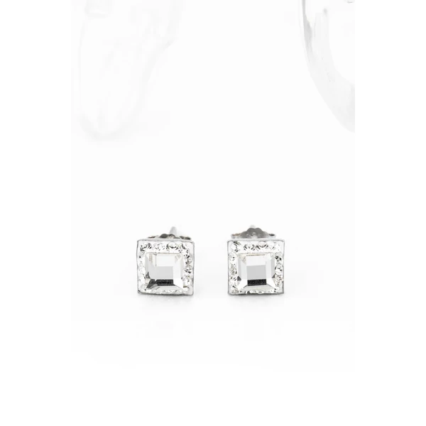 A&ONE S925 Ezüst Négyzet Alakú Fülbevaló Fehér Swarovski® Kövekkel
