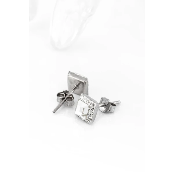 A&ONE S925 Ezüst Négyzet Alakú Fülbevaló Fehér Swarovski® Kövekkel