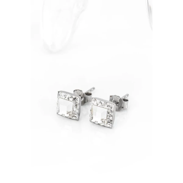 A&ONE S925 Ezüst Négyzet Alakú Fülbevaló Fehér Swarovski® Kövekkel