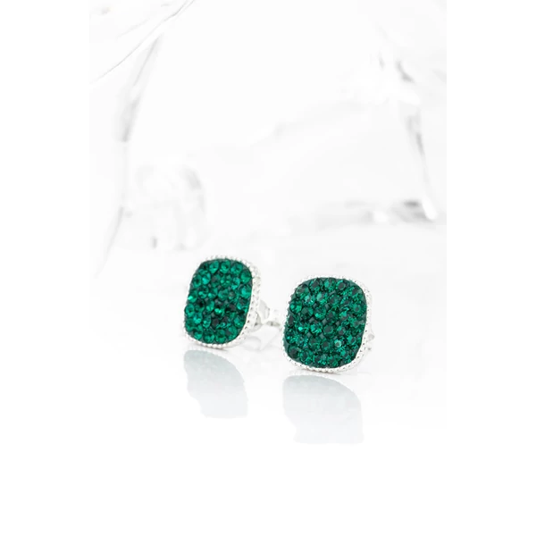 Sötétzöld Swarovski® Kristályokkal Kirakott S925 Ezüst Kocka Fülbevaló