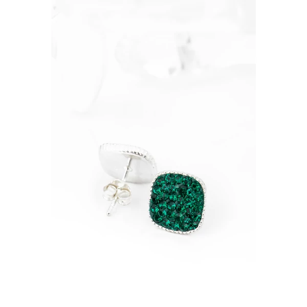 Sötétzöld Swarovski® Kristályokkal Kirakott S925 Ezüst Kocka Fülbevaló
