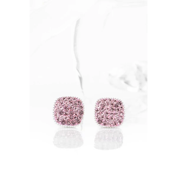 Rózsaszín Swarovski® Kristályokkal Kirakott S925 Ezüst Kocka Fülbevaló