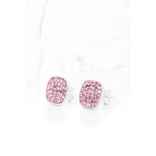 Rózsaszín Swarovski® Kristályokkal Kirakott S925 Ezüst Kocka Fülbevaló