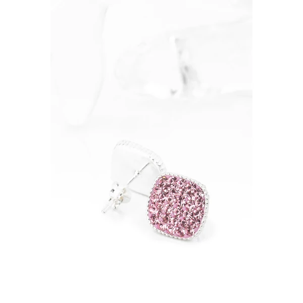 Rózsaszín Swarovski® Kristályokkal Kirakott S925 Ezüst Kocka Fülbevaló