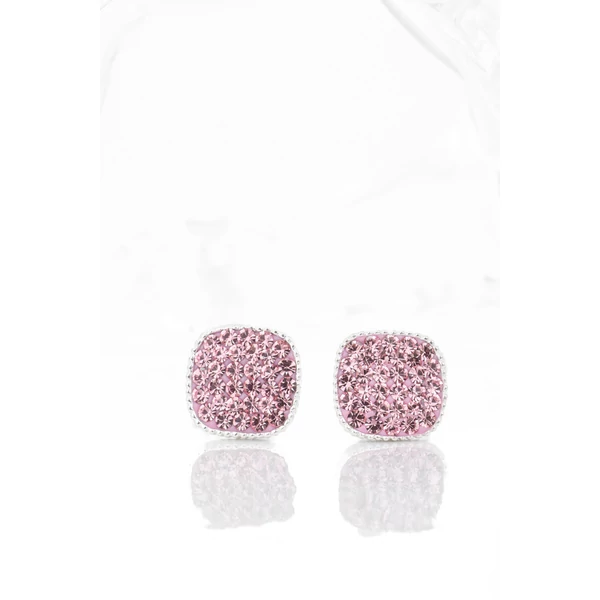 Rózsaszín Swarovski® Kristályokkal Kirakott S925 Ezüst Kocka Fülbevaló