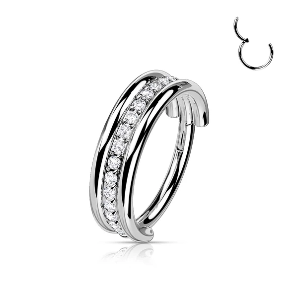 A & ONE Ezüst Színű Titánium Piercing Fehér Köves Díszítéssel 