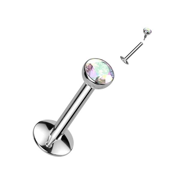 Ezüst Színű Titánium Egyenesszárú Piercing, Színes Csillogó Kövekkel