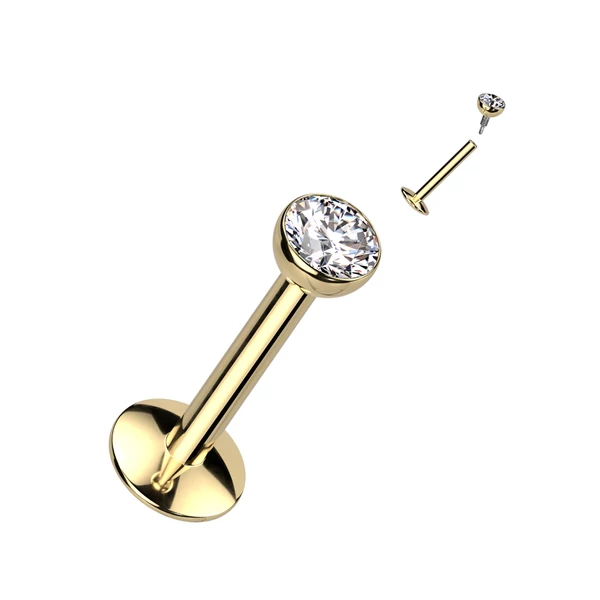 Arany Színű Titánium Egyenesszárú Piercing, Csillogó Kövekkel