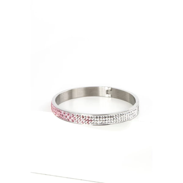 A & ONE Rozsdamentes Acélból Készült Rózsaszín-Fehér Swarovski Kövekkel Kirakott Karperec
